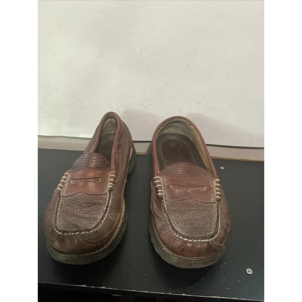 LL Bean Allagash Loafers Mens 11 D Brown Bison Leather Penny Loafers 501920